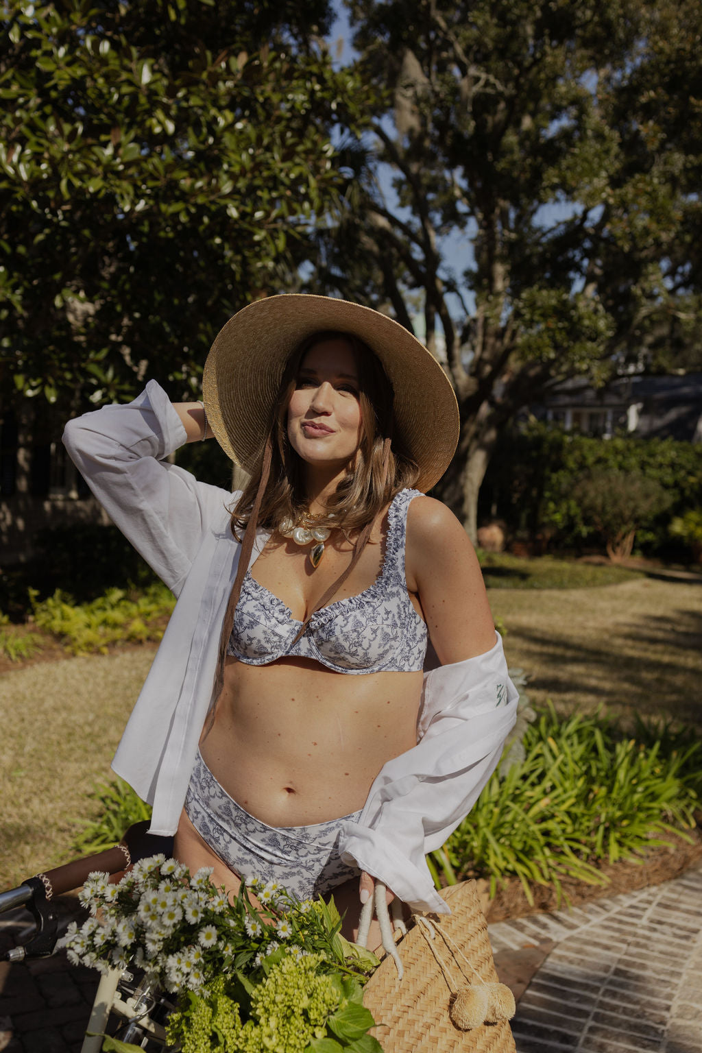 The Daphne Top Blue Toile Ruffle - Main Image